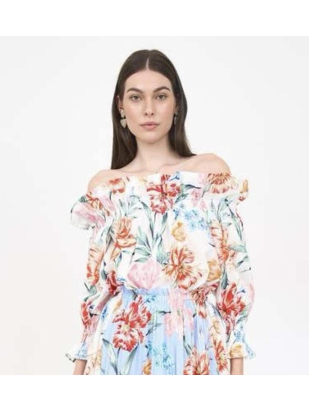 NWT Christy Lynn Regina Top Ivory Garden Floral Off Shoulder Blouse Large